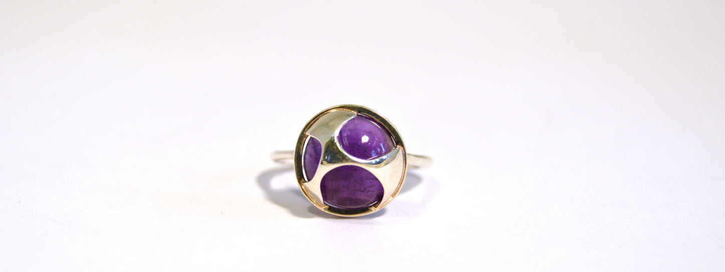 925 Silver & Amethyst set-from-behind ring
