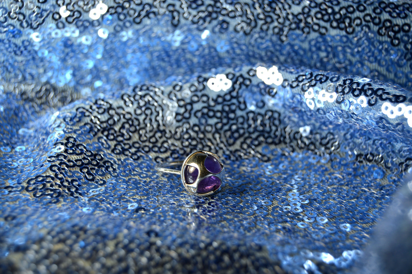 925 Silver & Amethyst set-from-behind ring